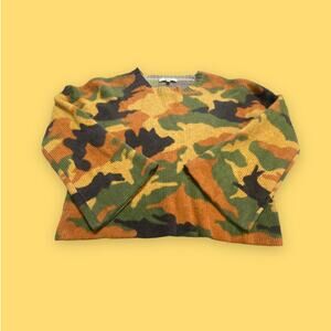 Madewell 100% Merino Wool Bunny Silhouette Camo Flare Sleeve Crewneck Sweater XS